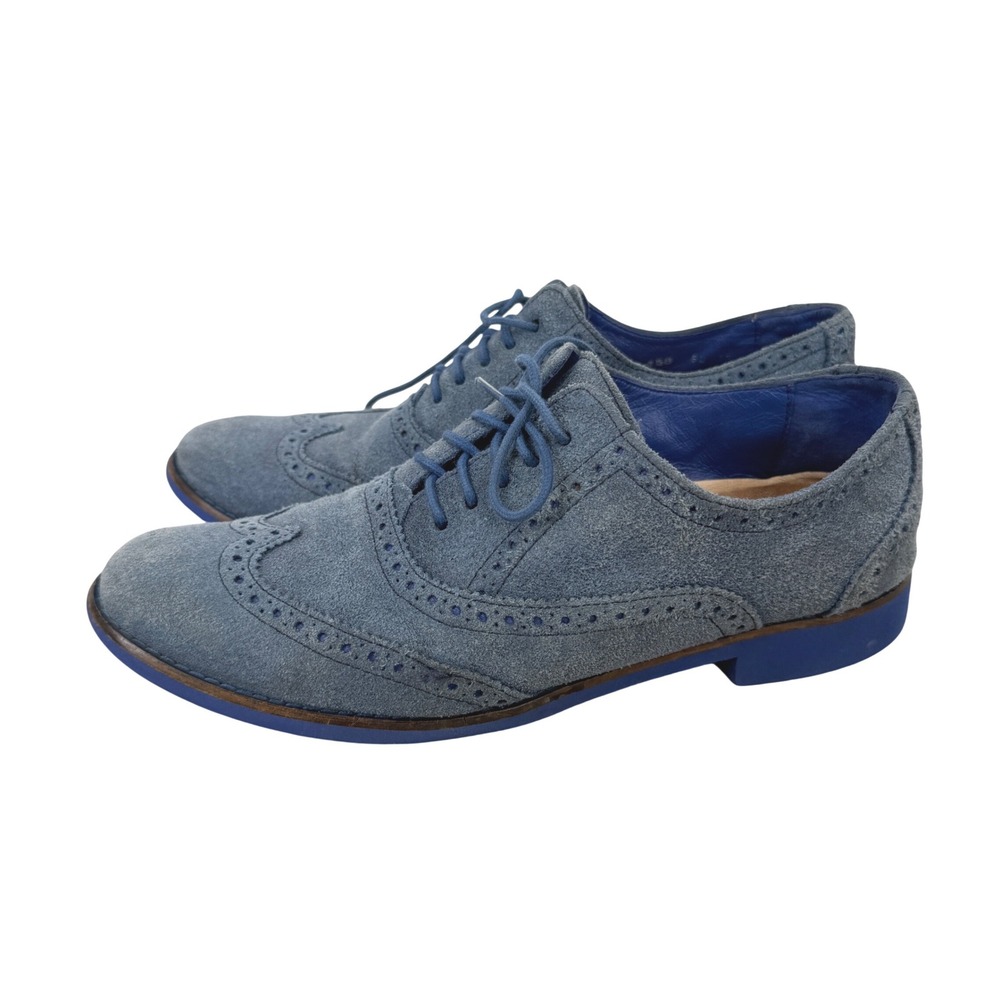 Cole Haan Blue Suede Wingtip Oxford Shoes Womens 8.5 Academia Preppy Ivy League